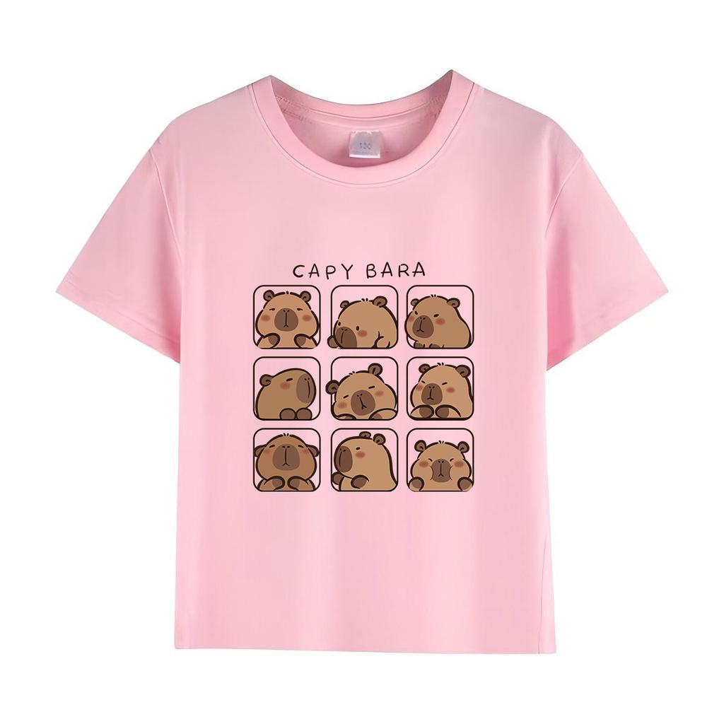 Capybara Kids Clothing Tees Summer Printed Cartoon Fashion cotton Short Sleeve Tshirt Girls Casual Tops T Shirts Crewneck