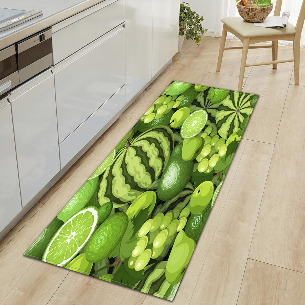 Кухонный коврик со свежими фруктами и овощами. Мягкий утолщенный кухонный коврик. Водонепроницаемый нескользящий маслостойкий напольный коврик.