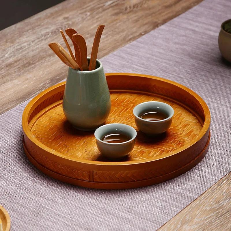 HeMu Bamboo Products Плетеное вручную поднос для чая, Поднос для отеля, Поднос для димсама, Полотенце для гостевого дома, Винтажный сухой стол для закусок