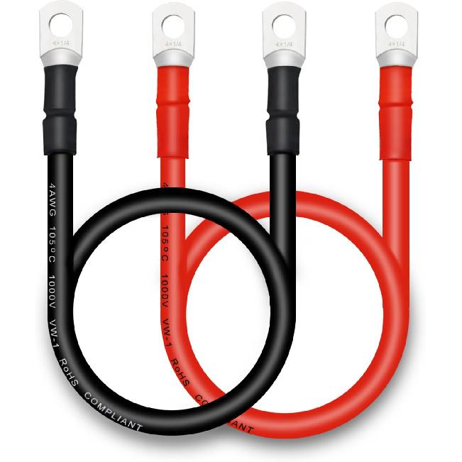 4 AWG Battery Cables with 3/8 inch Copper Terminals(2PCS 1FT)