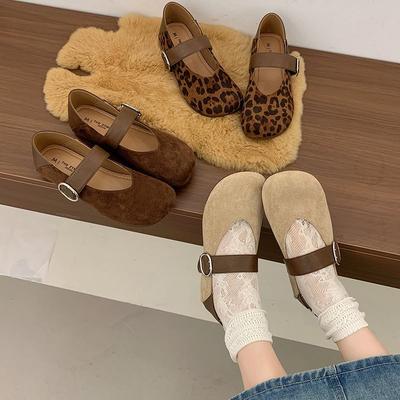 Новые туфли Мэри Джейн из маленькой кожи с леопардовым принтом, с круглым носком, ретро, одинарные, женские, модный ремешок, замшевые, осенние 2025, корейская версия
