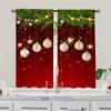 2pcs Green Pine Branch Golden Christmas Ball Pattern Curtains,Kitchen Curtain for Bedroom Living Room Home Holiday Decoration