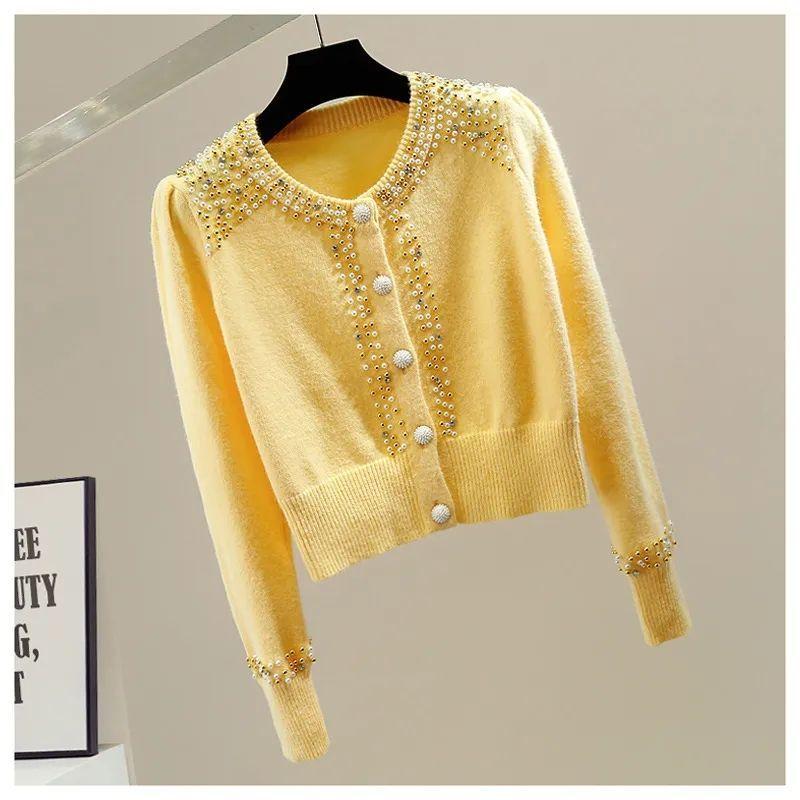 Женская мода с длинным рукавом, узкие кардиганы, свитера, корейская весна-осень, новые ромбы с круглым вырезом, универсальные однотонные повседневные трикотажные топы