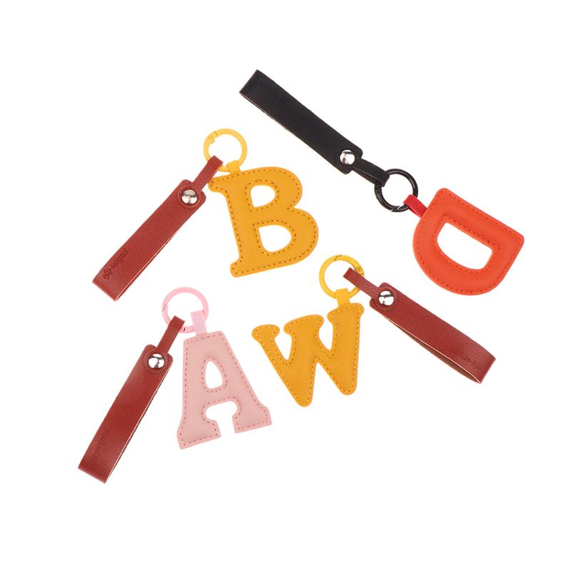 A To Z Pu Leather Initial Letter Keychain Women Cartoon Candy Color Bag Phone Pendant Car Keyrings Jewelry Gifts