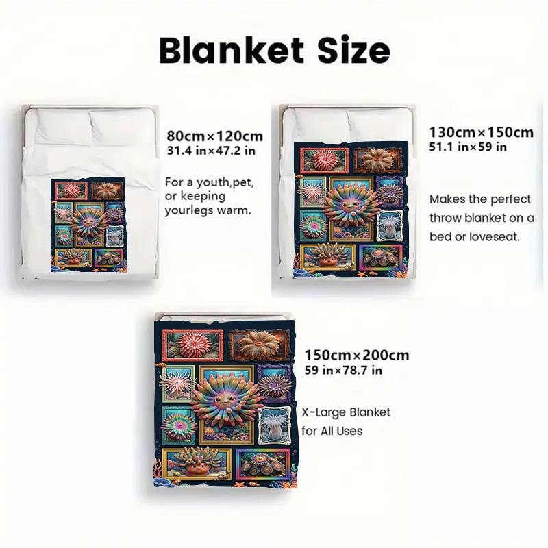 Ocean Creature Gallery 2D Flat Pattern Flannel Blanket, High quality All Seasons, Home Decor, Warmth and Comfort, Perfect for Christmas Gifts.