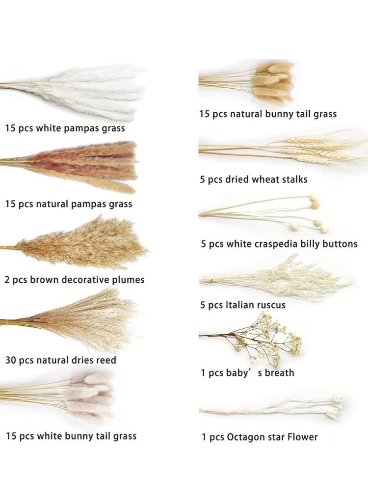 109 шт. Натуральные помпы, сушеные цветы, букет из пампасной травы с хвостиками кролика для домашнего декора в стиле бохо, свадебная цветочная композиция, деревенская вечеринка в фермерском доме