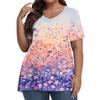 Женская мода повседневная футболка с коротким рукавом и V-образным вырезом большого размера с принтом