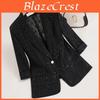 Summer White Elegant Women 34 Sleeve Single Button Blazer