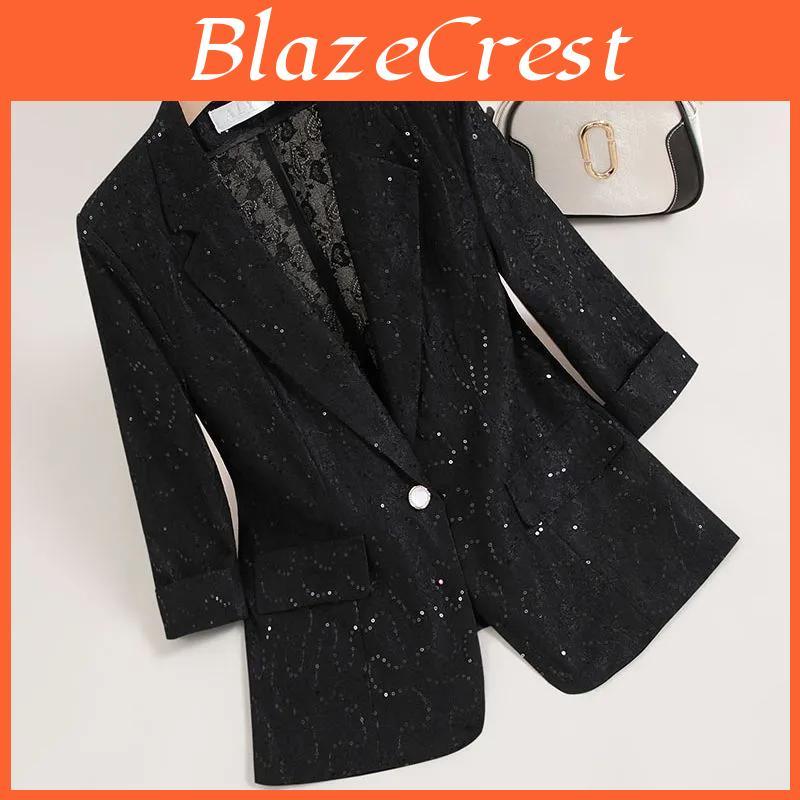 Summer White Elegant Women 34 Sleeve Single Button Blazer