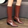 Кожаные массивные женские высокие сапоги с острым носком, ретро-ботинки на среднем каблуке до колена, модные классические туфли-лодочки 2025 года, ботфорты Chelsea Botas De Mujer