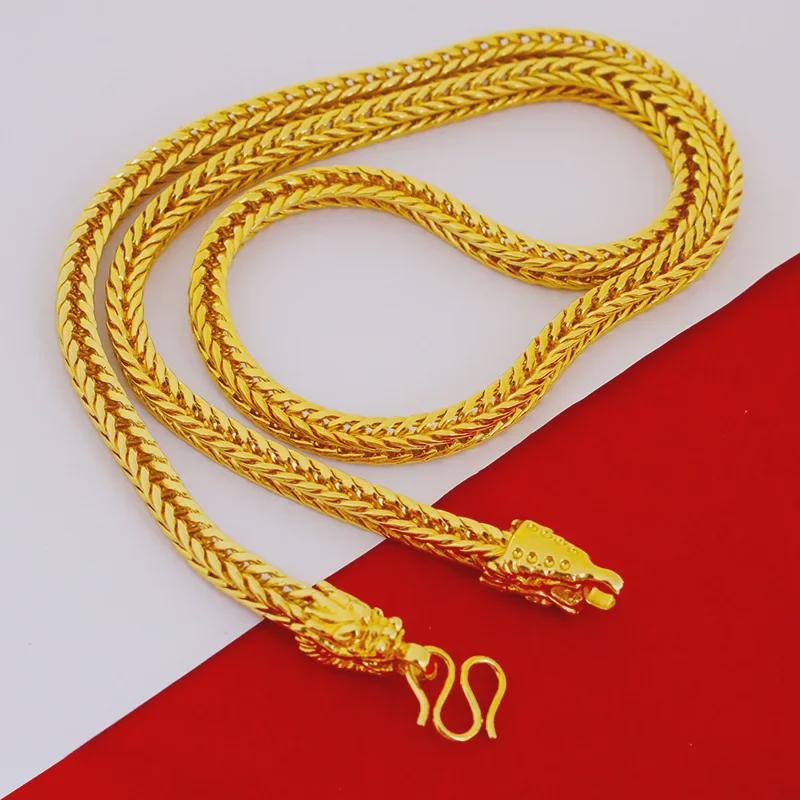 Мужское позолоченное ожерелье из сплава с квадратным лисьим хвостом и головой дракона, 6 мм