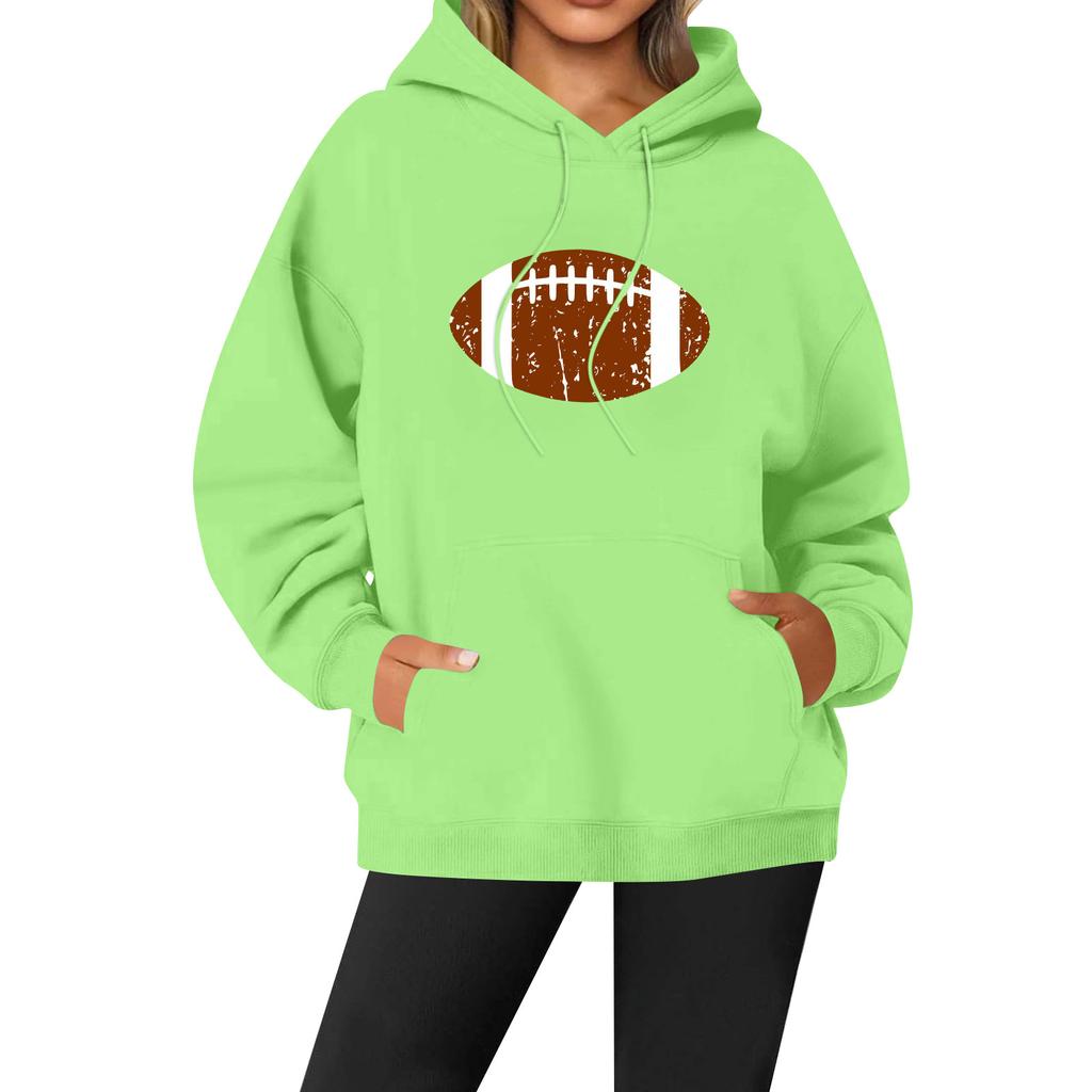 Women's Casual Fashion Solid Color Rugby Print Long Sleeve Hooded Sweatshirt Top