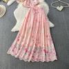 Элегантный женский комплект из 2 предметов, летний, весенний, с цветочным принтом, вышивкой, для выпускного, вечерней вечеринки, длинные платья-костюмы, костюмы с укороченным топом и юбками