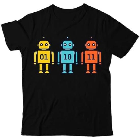 Robot T-Shirt, 01 10 11 Robot Shirt, Classic Graphic Print Men V-Neck Tshirt