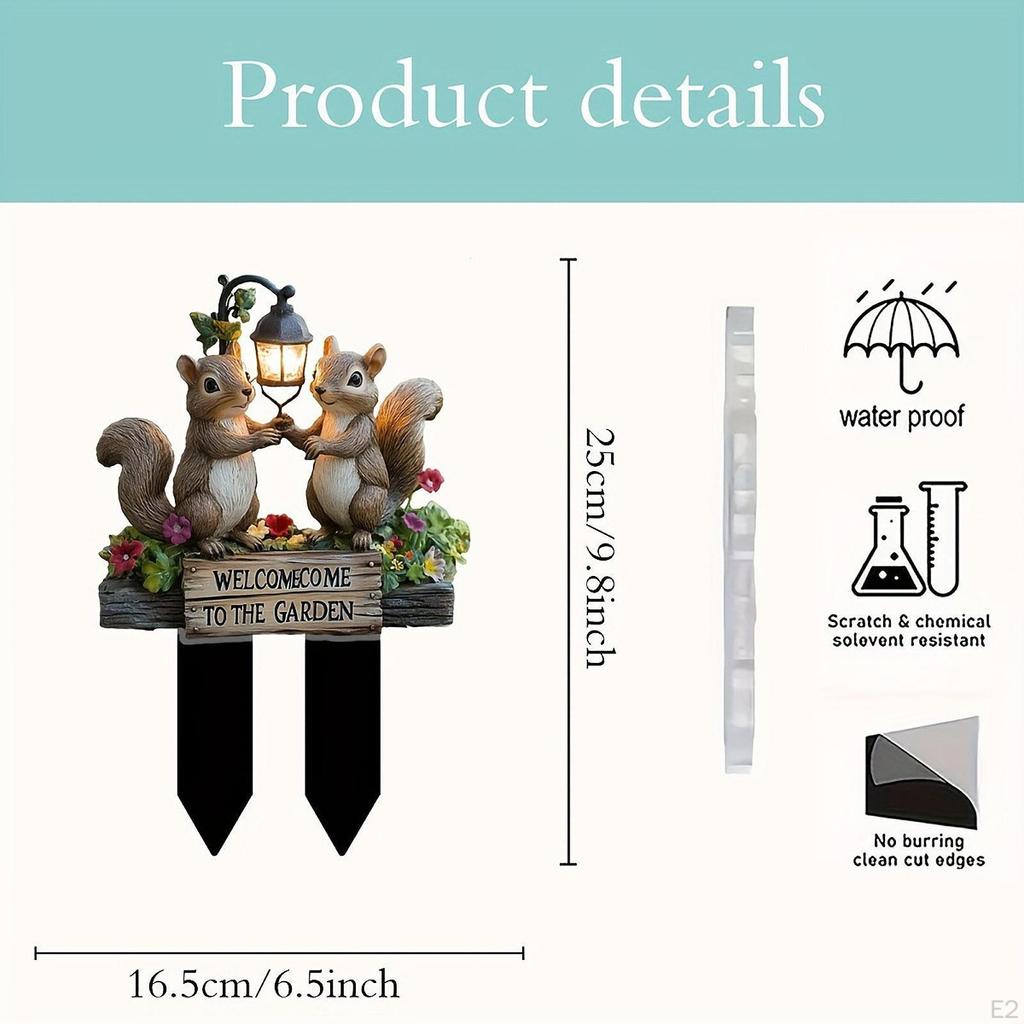 2D Flat Two Squirrels Welcome To The Garden Stake Decorative 6.5x10inch Accessories Versatile Patio