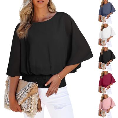 Женский свободный удобный повседневный модный топ однотонной расцветки с рукавами три четверти