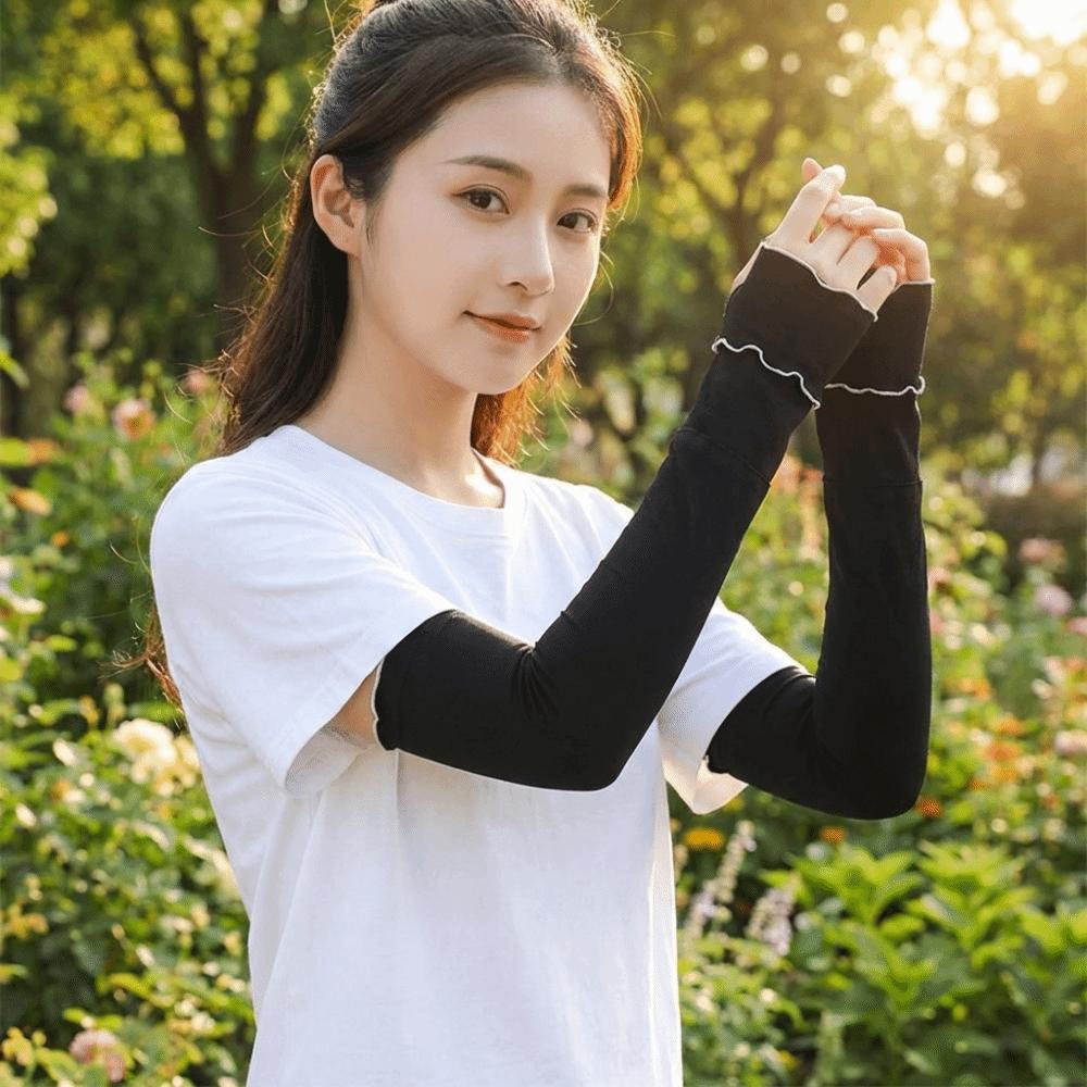 Flared Sunscreen Arm Sleeves Solid Color Cycling Arm Cover Fashion Ice Silk Arm Sleeves  Cycling