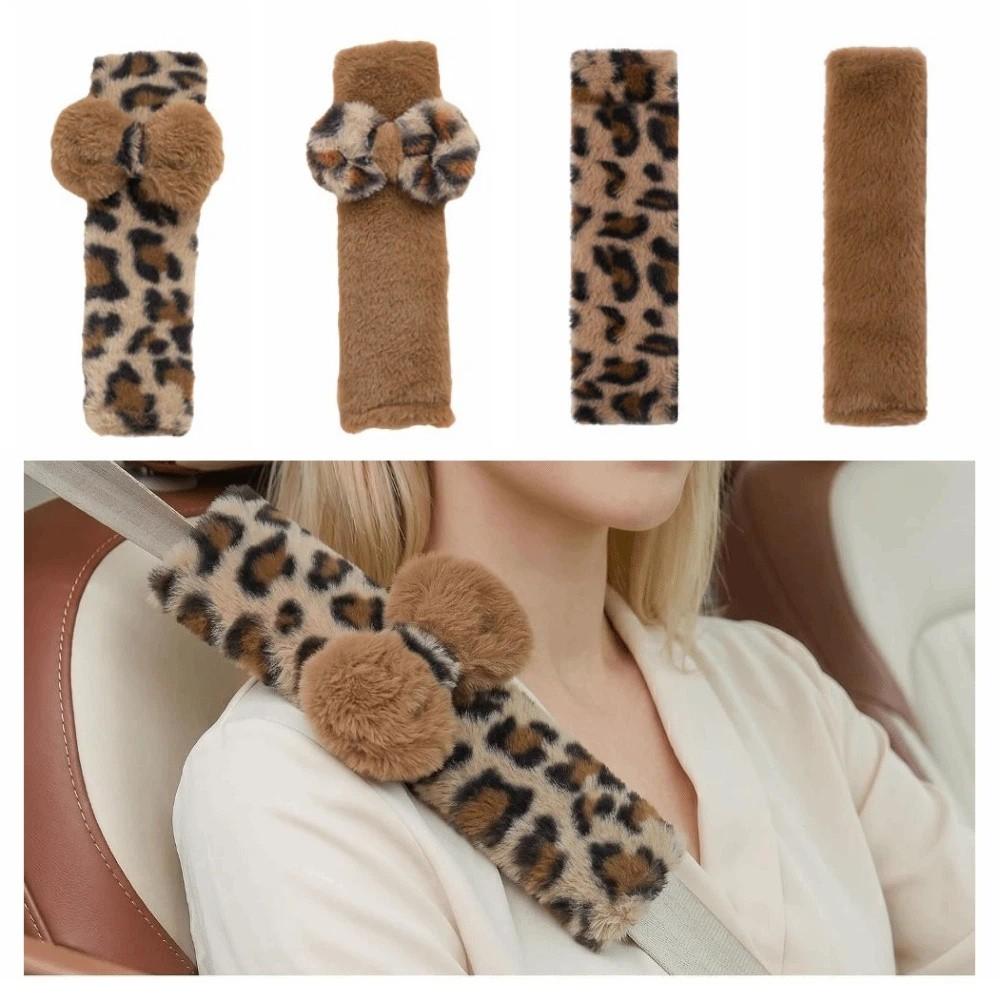 Leopard Print Plush Seat Belt Ornaments Durable Car Seat Belt Cover Children's Car Safety