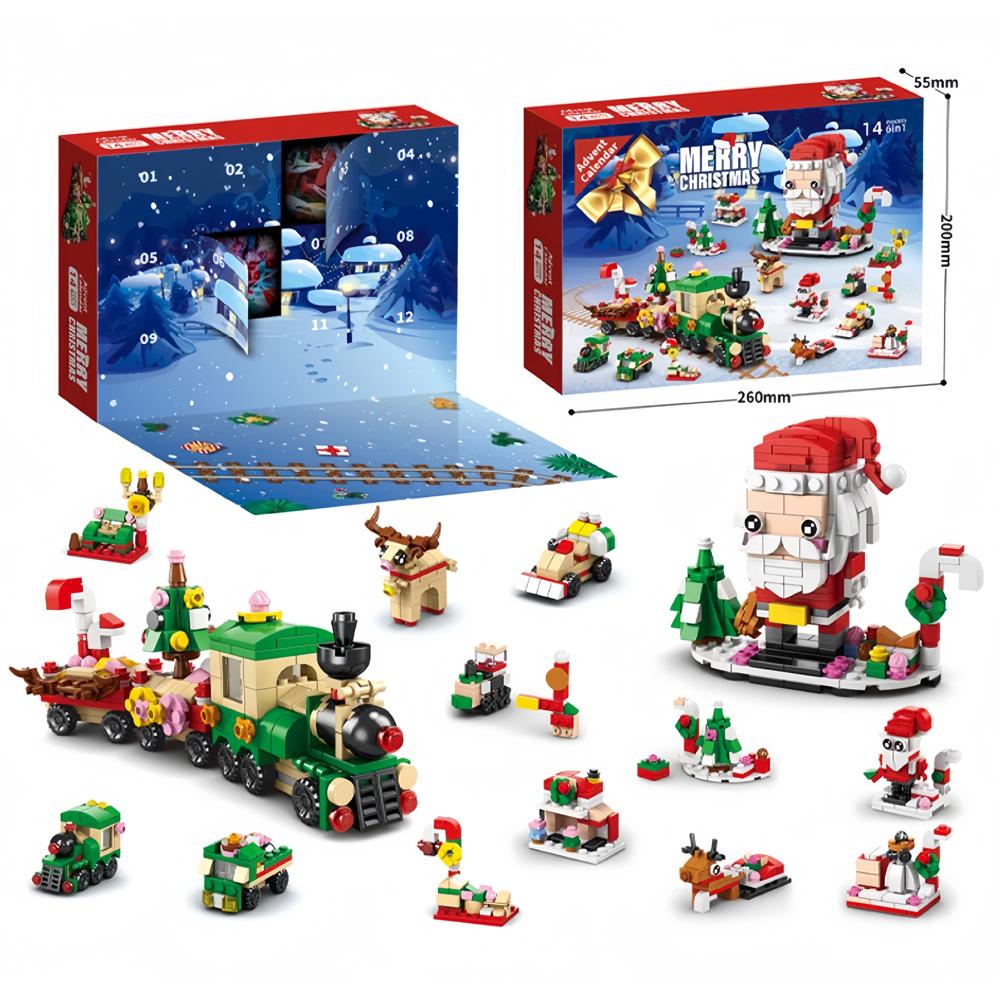 Knew Built Christmas Building Blocks Toys - Веселая игра в коробку с закрытыми дверцами Санта, Рождественская елка, Поезд, Олени - Идеальный подарок для детей