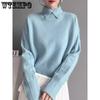 Women Casual Versatile Turn-down Collar Sweater Tops Office Lady Autumn Winter Large Size Solid Color Knitted Pullovers