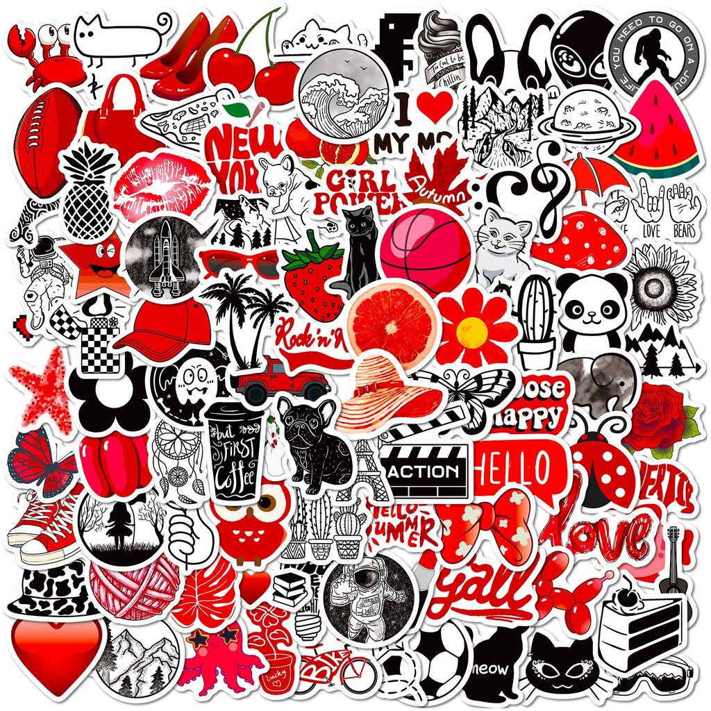 100 Small Size 4cm Red and Black Mixed Match VSCO Stickers Small Fresh Ins Style Series