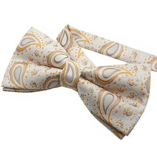 Bowties.jp Кремовый галстук-бабочка с узором пейсли, предварительно завязанный, с регулируемой застежкой-крючком, легко надеваемый, элегантный традиционный официальный галстук-бабочка для мужчин