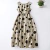 2025 Summer New Round Neck Sleeveless Printed Cotton and Linen Dress Women's Loose Lace-up Waist Polka Dot Dress