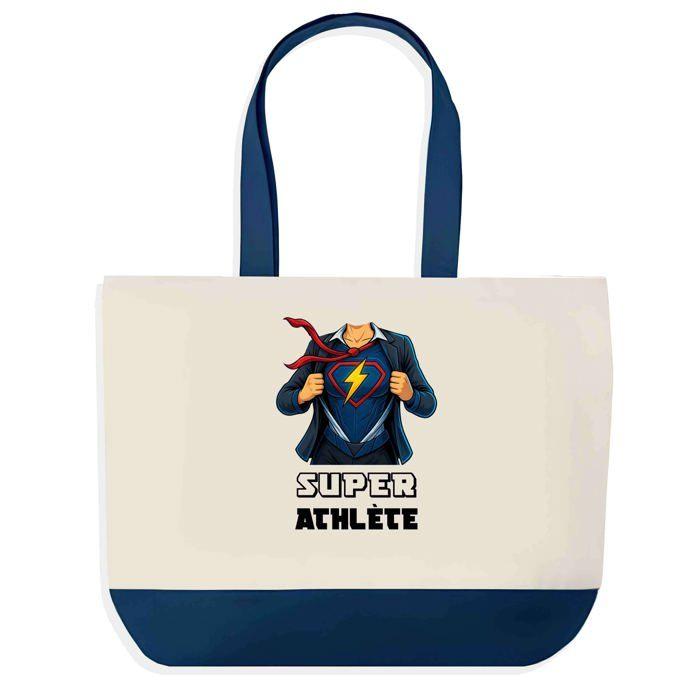 Sac cabas - PLANETEE - Grand sac cabas design graphique - Fond bleu - Coton 40x45 cm - Sans fermeture