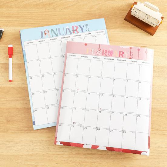 Большой настенный календарь 2025 года, двухсторонний, стираемый влажным и сухим способом, ежегодный планировщик, ламинированное расписание с маркером, клей для домашнего офиса, класса