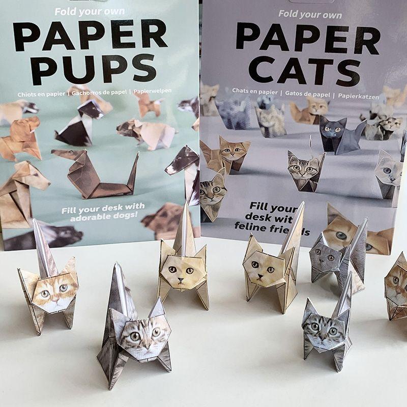 3D Geometric Origami Cats and Dogs Folding Kit - 50 Sheets of Kitty Crafts for Boredom Relief DIY Handmade Toy