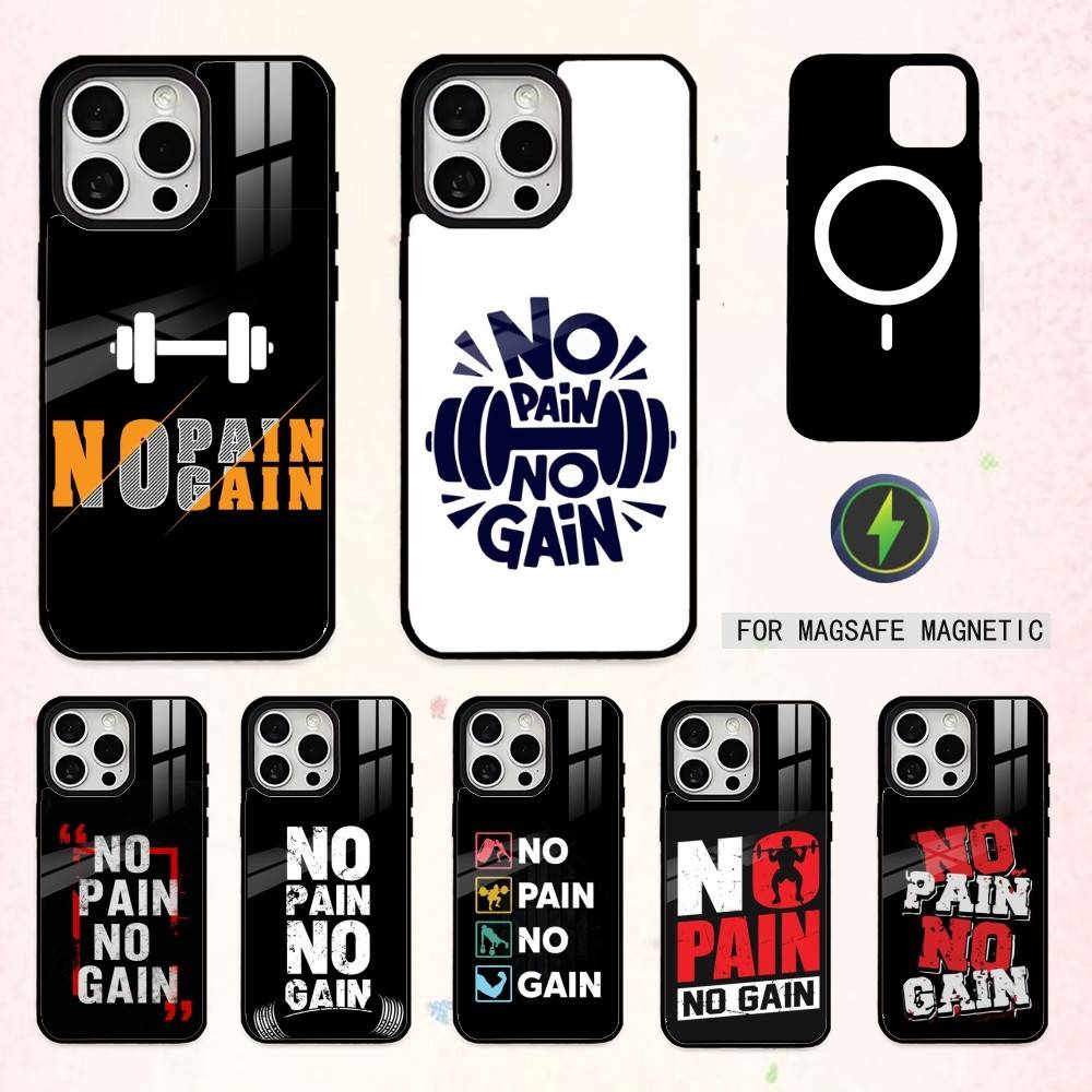 N-No P-Pain No Gain Gym Phone Case For iPhone17,16,15,14,13,12,11 Plus,Pro Max Magnetic For Magsafe Wireless Charging