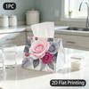 1pc Tissue Box, ELEGANT FLORAL ROSES FEATHERS PEARLS ROMANTIC Pattern, 2D Flat Printing, Multi-Use, Washable, Napkin Box, for Home
