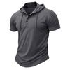 Men Green Short Sleeve Hooded Henley Neck Drawstring Casual Summer T Shirt