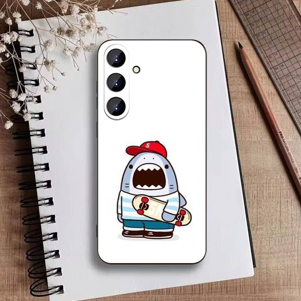 D-Cute Shark Phone Case For Samsung Galaxy A73,21,22,32,71,53,52,51,80,5G Soft Black Cover