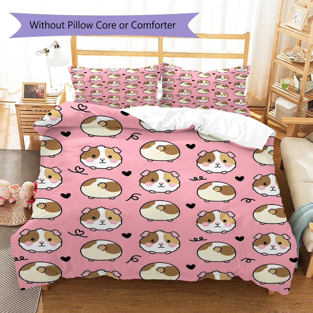 Pink Cartoon Art Pattern Bedding,Quilt Set Quilt Cover Pillowcase Home Birthday Gift (1 * duvet cover + 2 * pillowcase, without core)