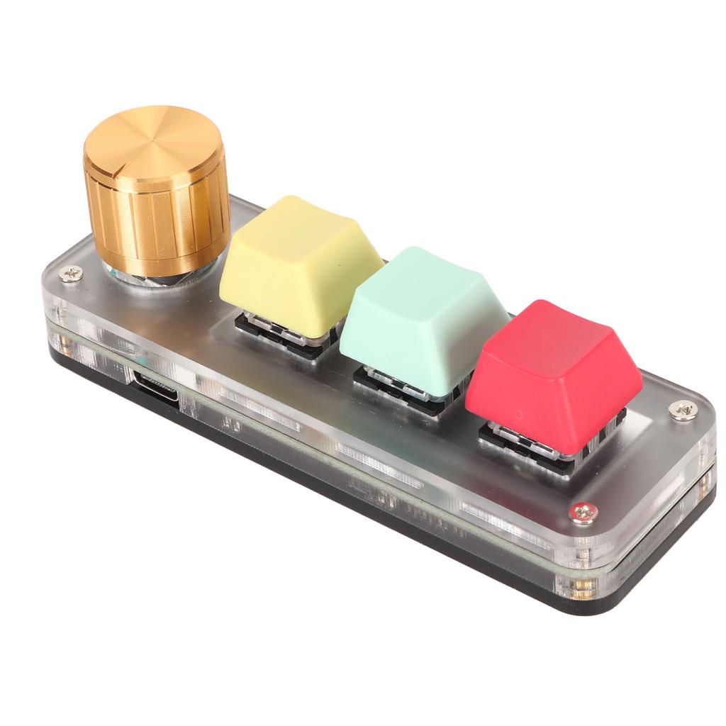 USB 3 Key Keypad with Knob Programmable Type C Wired Connection Blue One Handed Keypad for Gaming