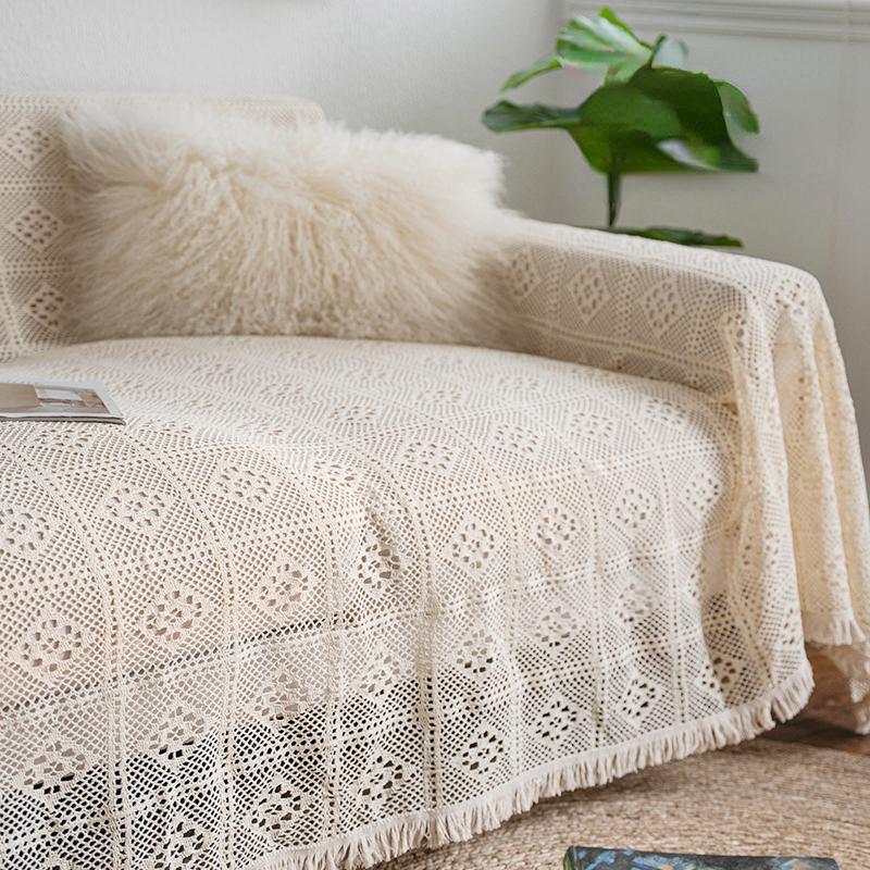 Чехол из необработанного белого вязаного кружева, чехол для дивана с геометрическим узором для гостиной, полотенце с покрытием, летнее и весеннее полотенце