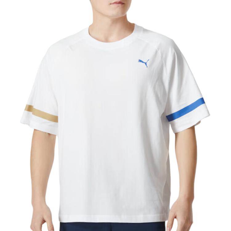 Puma Удобная дышащая футболка с круглым вырезом и принтом унисекс, топы белого цвета 682925-02