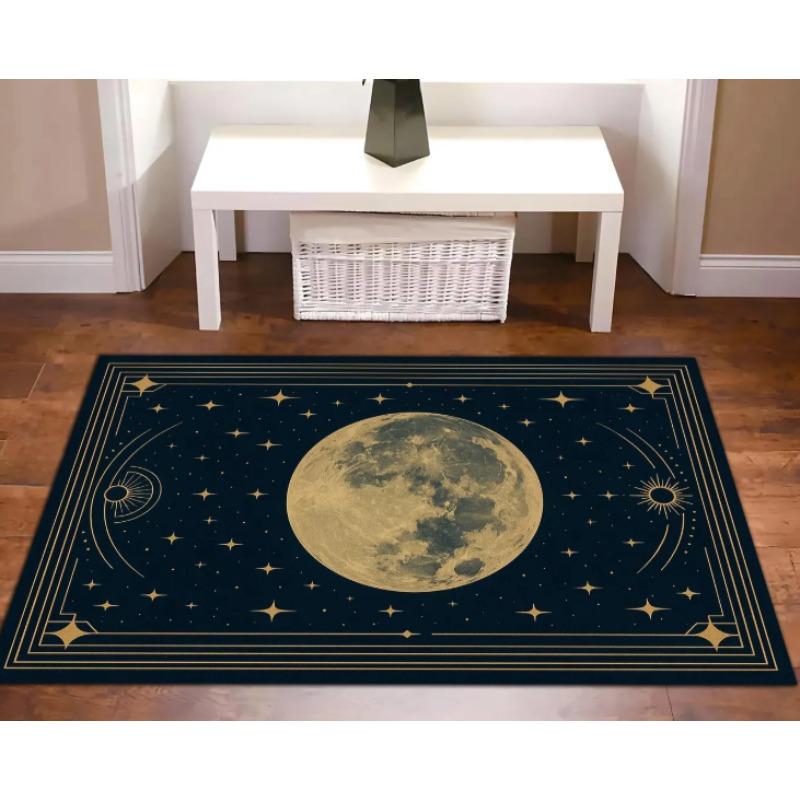 Мистический ковер с полной луной Темно-синий ковер с золотой луной и звездами Готический ковер для ведьмы Космический ковер для гостиной с эстетической привлекательностью