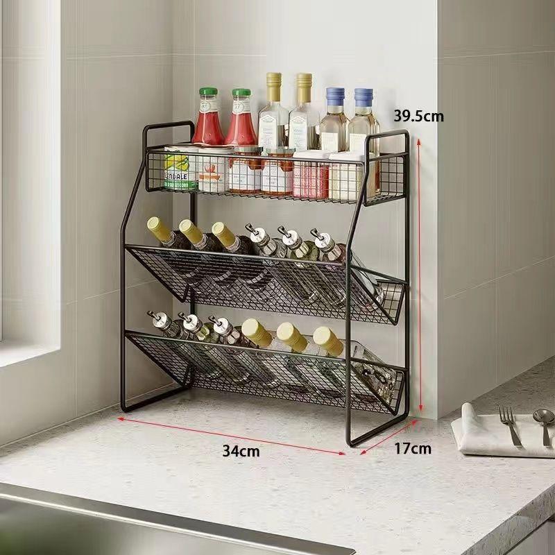 3-х уровневая полка для специй, кухонная полка-органайзер для хранения на столешнице, металлическая полка для хранения приправ с ограждением и сетчатым дизайном для кухни, столешницы