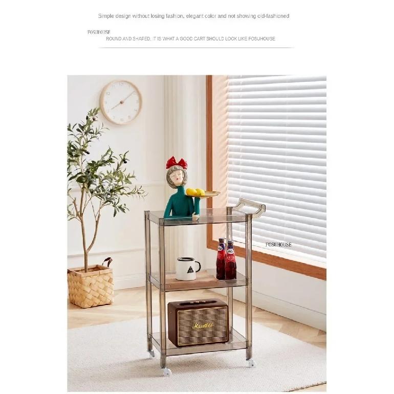 Plastic Nordic Transparent Acrylic Kitchen Cart Household Storage Shelf Hand Cart Portable Trolley Living Room Side Table o