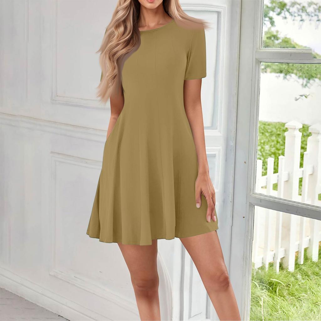 Женское повседневное модное круглое платье с коротким рукавом и короткими рукавами
