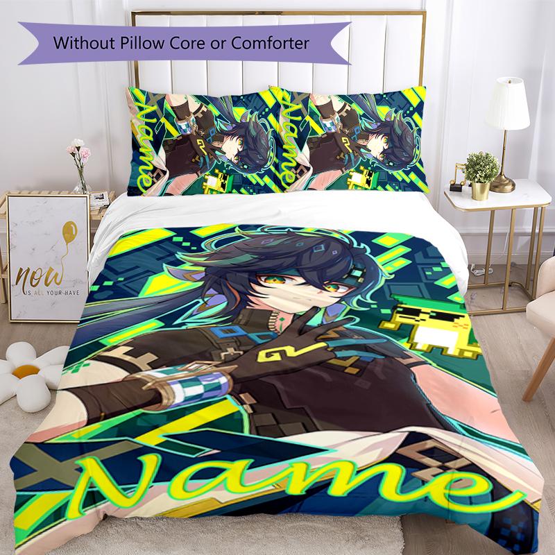 3pcs Custom Name Genshin Impact characters Bedding Set Duvet Cover Closure Includes 1 Duvet Cover & 2 Pillowcases for All Seasons Bedroom Decor