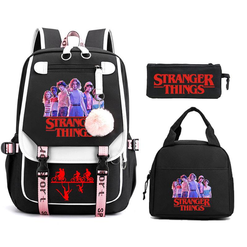Модный Детский Рюкзак Stranger Things Комбинация Три Предмета Универсальный Для Мальчиков и Девочек Студенческая Школьная Сумка