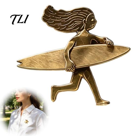 Coat Brooch Accessory 2/3/5Pcs Retro Surfing Girl Pin, Holding Surfboard Vintage Clothing Alloy Badge, Decorative Pin for Bags Scarves