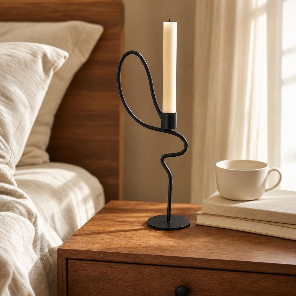 Metal Candle Holder with Sculptural Frame Elegant Stand