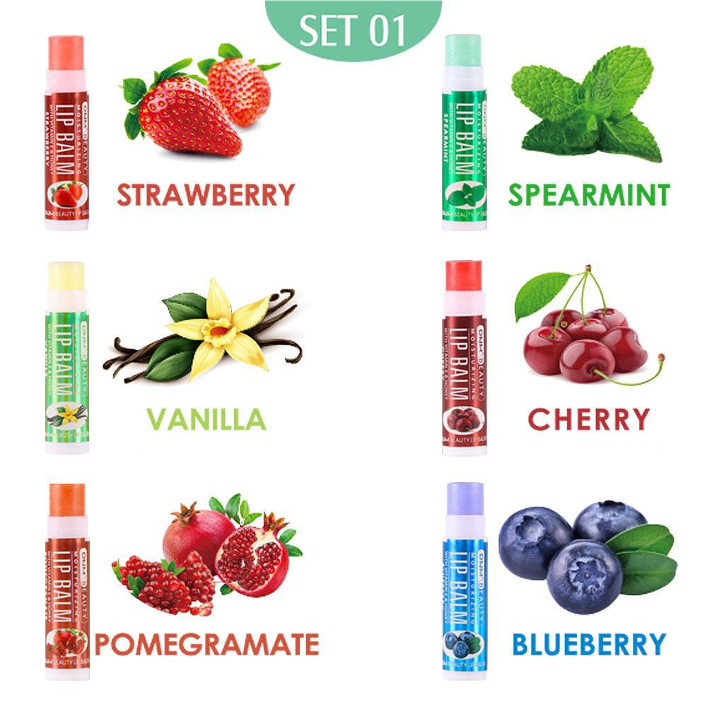 Набор бальзамов для губ из 6 шт. Разнообразие увлажняющих бальзамов для губ с фруктовым вкусом Увлажняющая база Наборы бальзамов для губ Уход за губами Макияж для губ Подарок для женщин