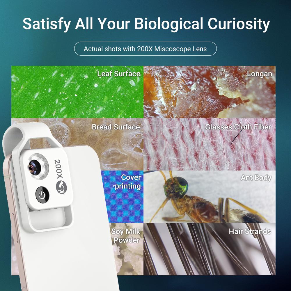 Digital 200X Microscope Lens with CPL Mobile LED Guide Light Lamp Micro Pocket SuperMacro Lens For Phones