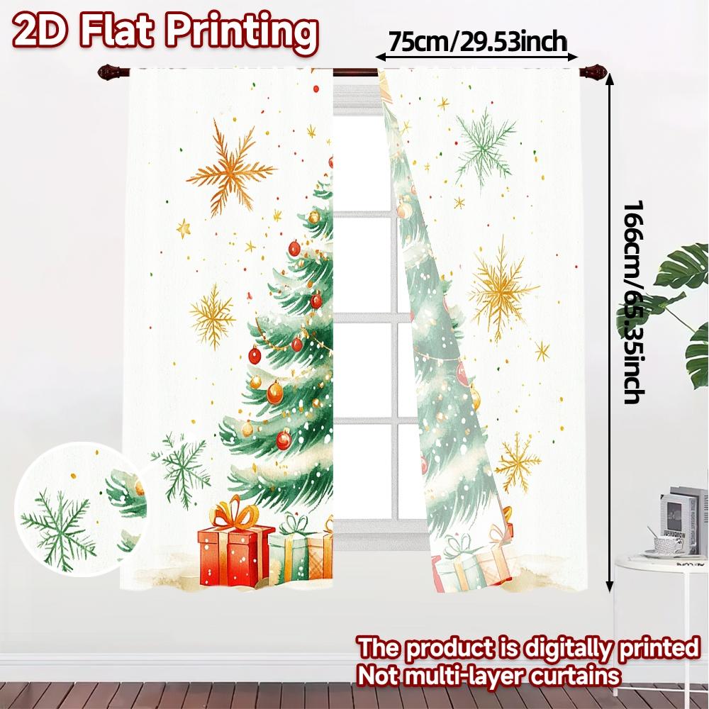 2pcs,Curtains Christmas Tree Gifts Snowflakes_b Modern Curtains&Window Treatment Machine Washable Fabric Curtains Decorations