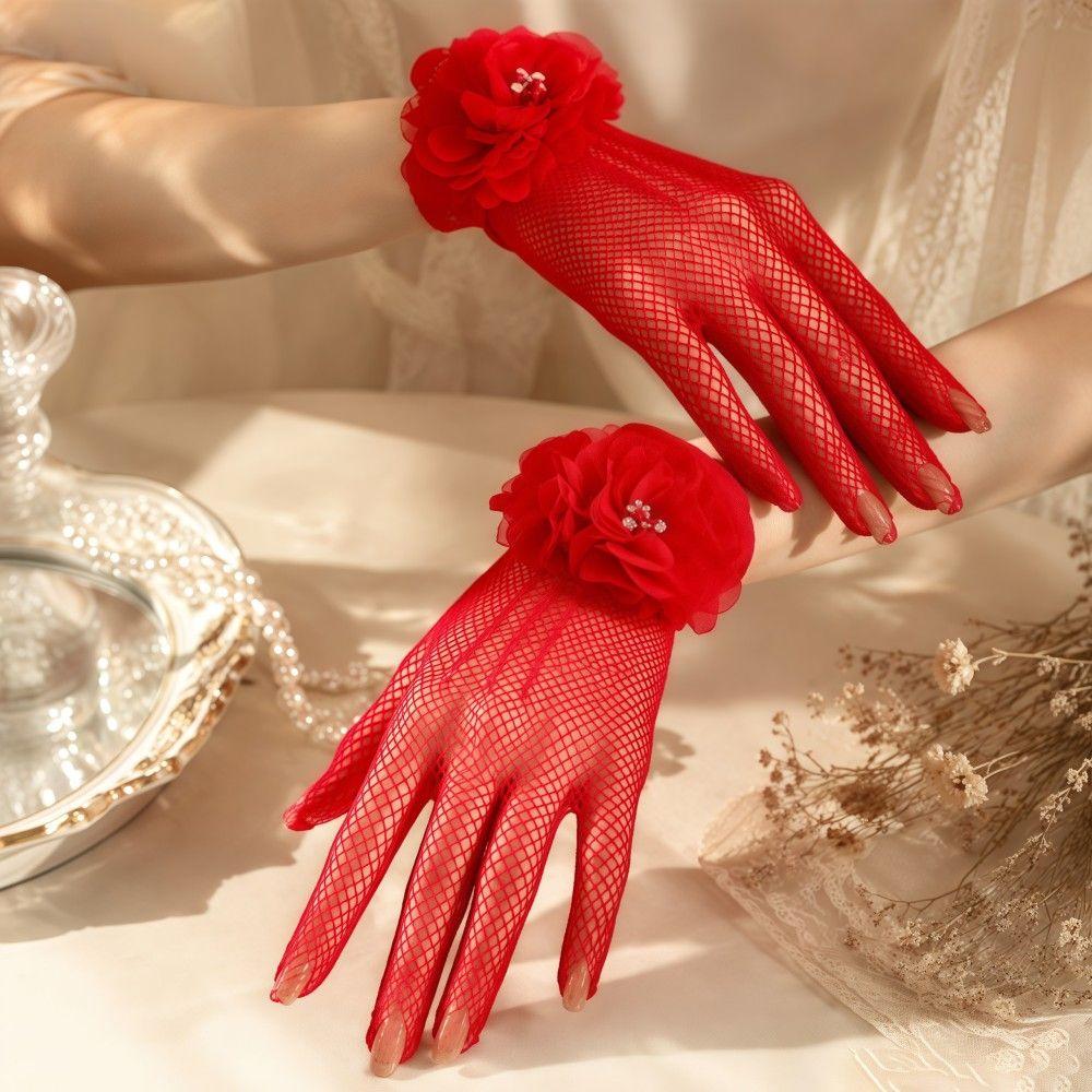 Hollow Bridal Gloves Breathable Etiquette Gloves Vintage Women Fishnet Gloves Cosplay,Wedding